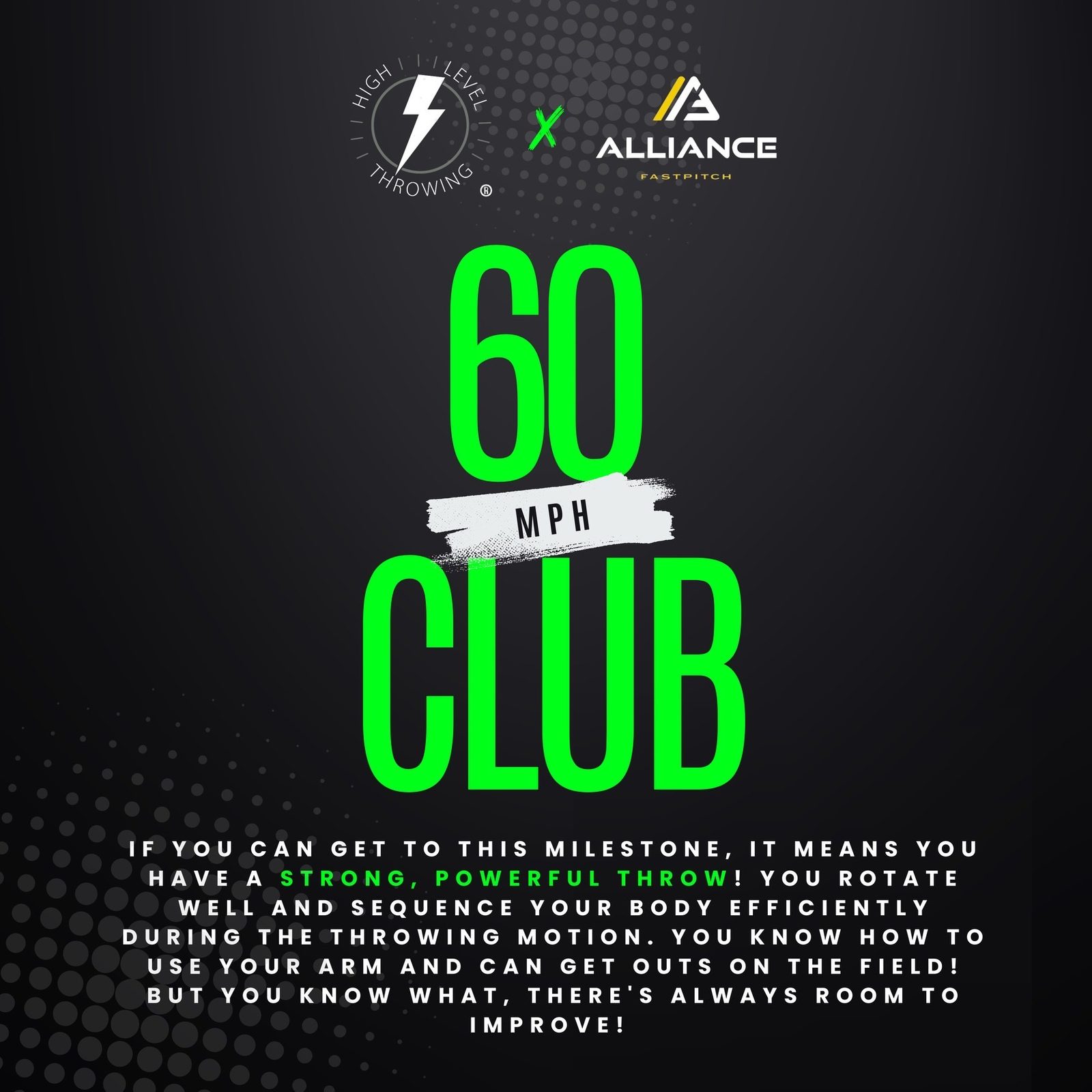 High Level Throwing x Alliance Fastpitch 60 MPH Club card